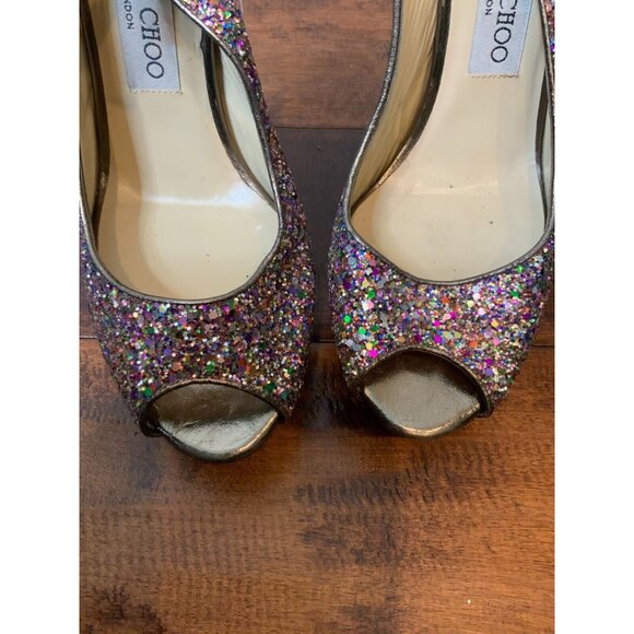 Jimmy Choo Rainbow Glitter Sequin Platform Stiletto Heels, Size 9.5 / 39.5 - Picture 4 of 8